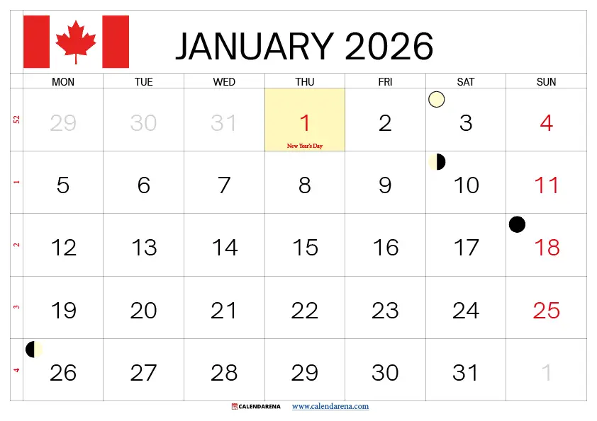 January 2026 Calendar With Holidays Canada