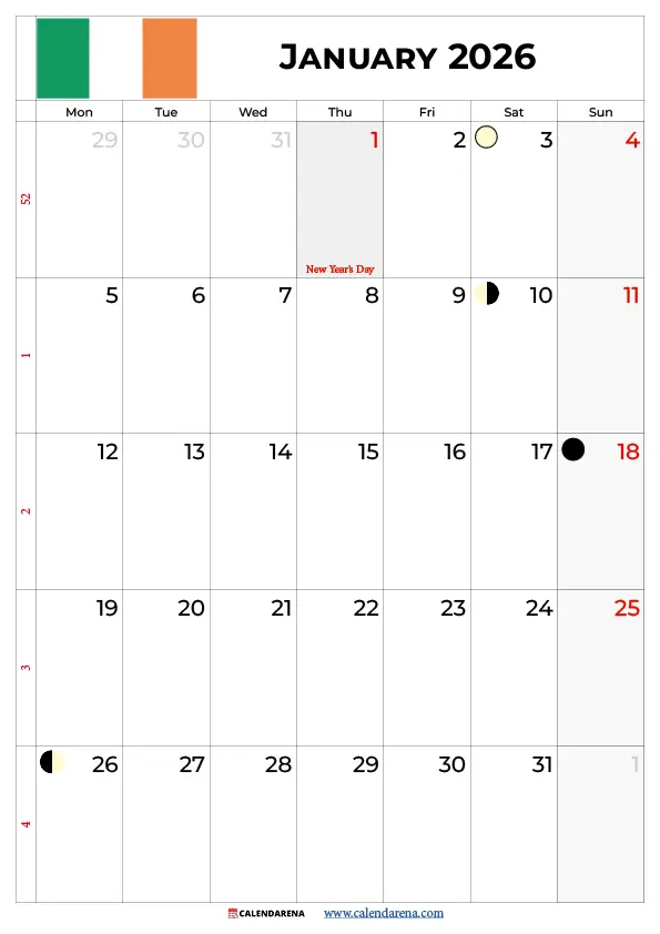 January 2026 Calendar With Holidays Ireland