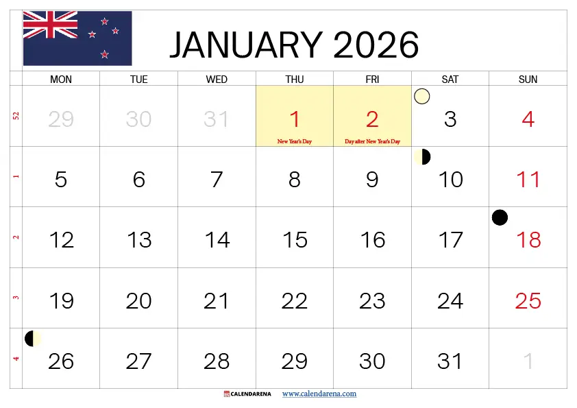 January 2026 Calendar With Holidays Nz