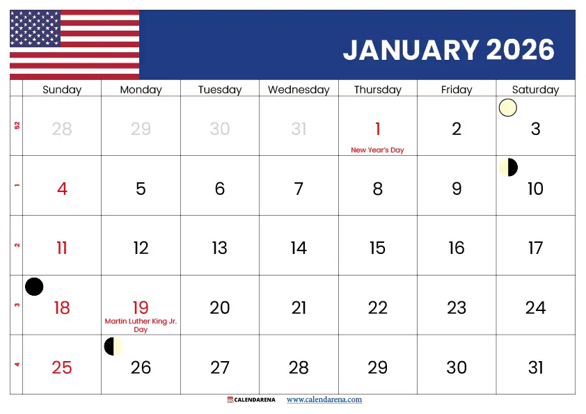 January 2026 Calendar With Holidays Printable
