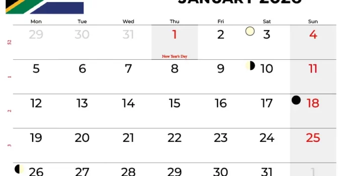 January 2026 Calendar With Holidays South Africa