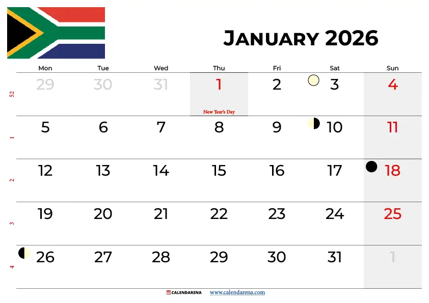 January 2026 Calendar With Holidays South Africa