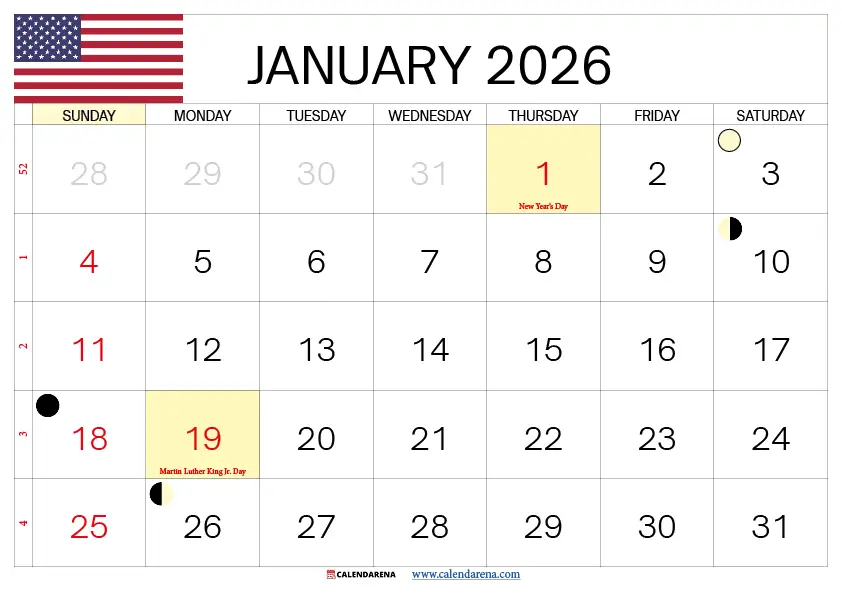January 2026 Calendar With Holidays