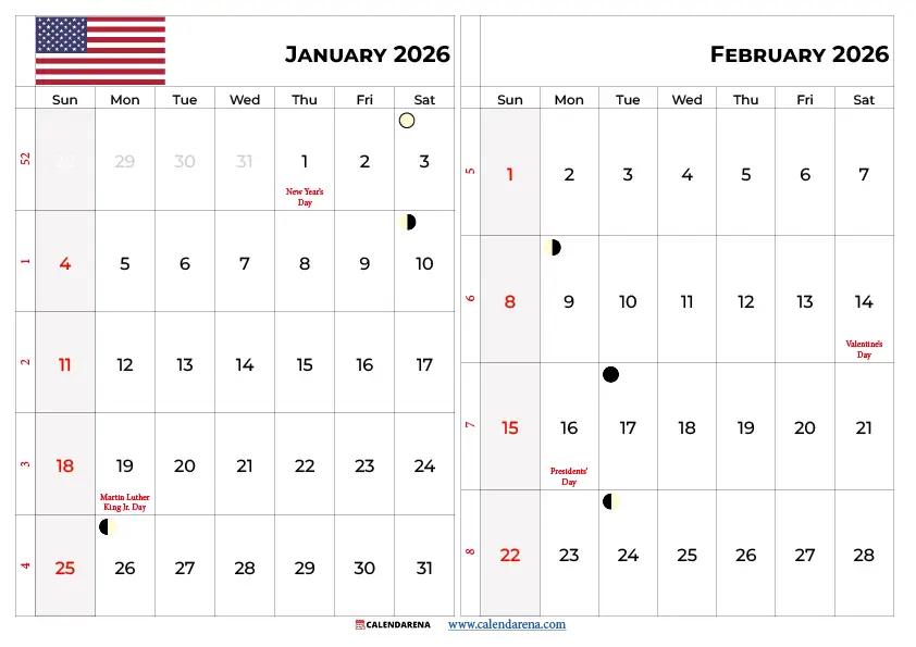 January February 2026 Calendar