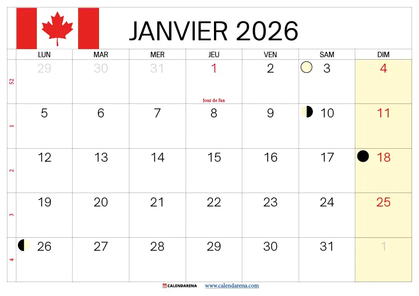 Janvier 2026 À Imprimer Quebec