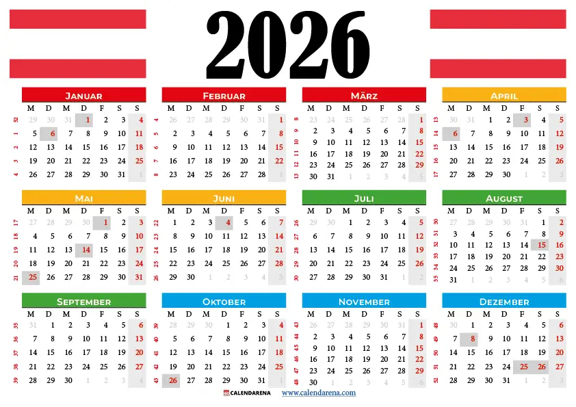 Kalender 2026 Österreich Zum Ausdrucken