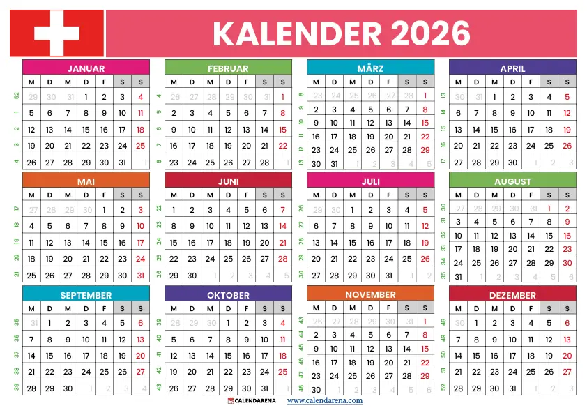Kalender 2026 Schweiz Zum Ausdrucken