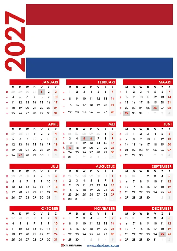 Kalender 2027 Met Weeknummers Nederland