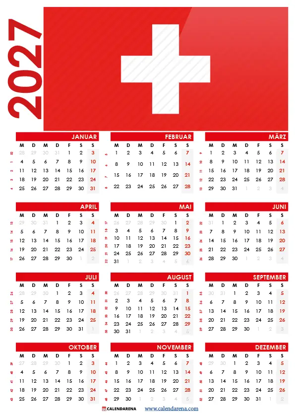 Kalender 2027 Schweiz Zum Ausdrucken