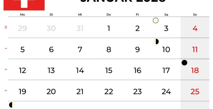 Kalender Januar 2026 Schweiz