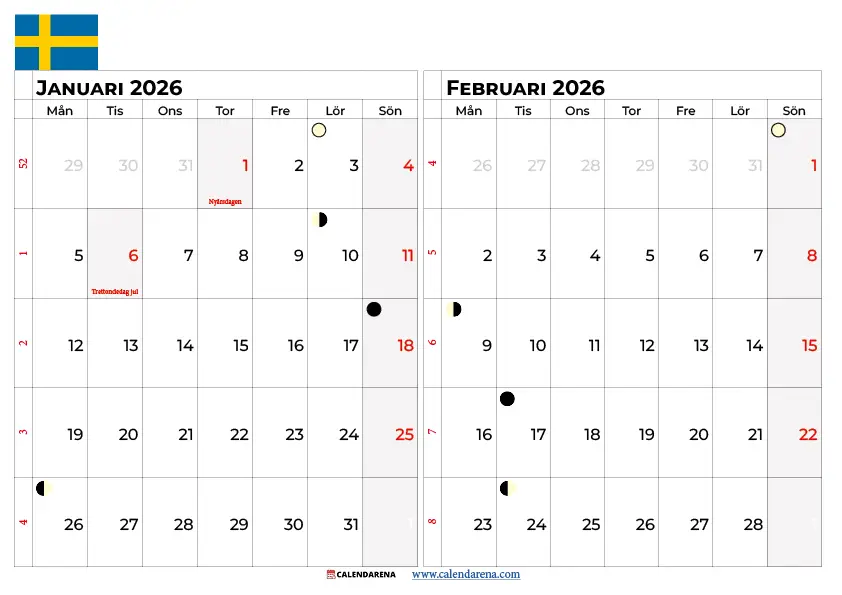 Kalender Januari Februari 2026