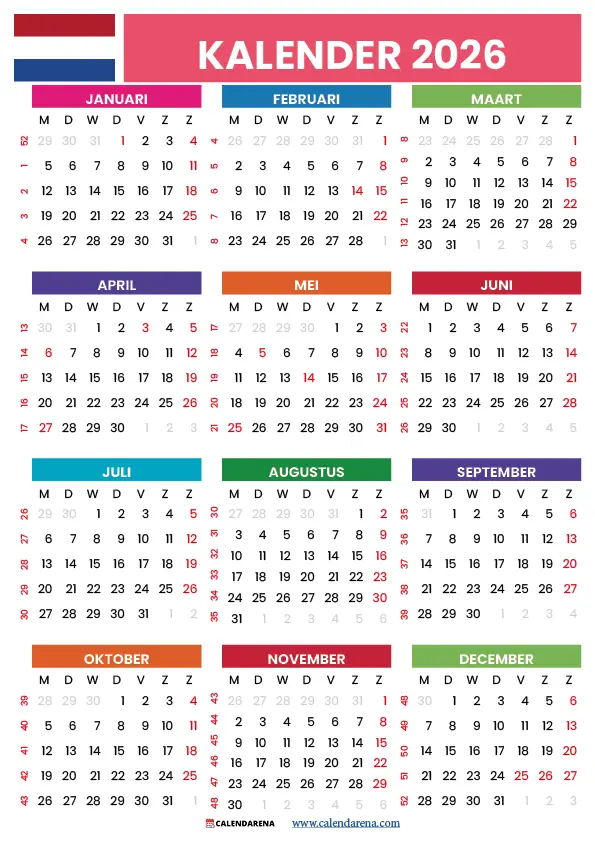 Kalender Met Weeknummers 2026 Nederland