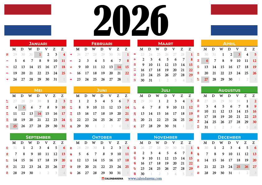 Jaarkalender 2026 Met Weeknummers Gratis
