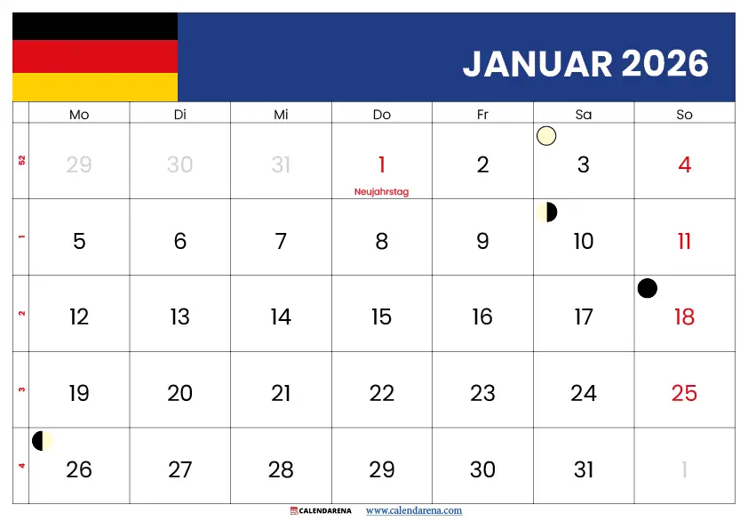 Kalenderblatt Januar 2026 Zum Ausdrucken