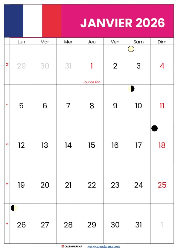 Mois De Janvier 2026 A Imprimer