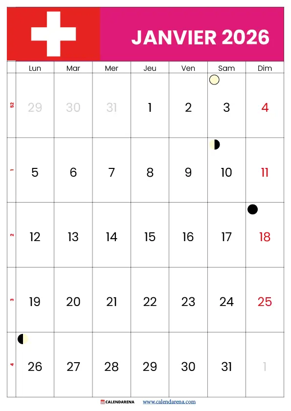 Planning Janvier 2026 À Imprimer Suisse