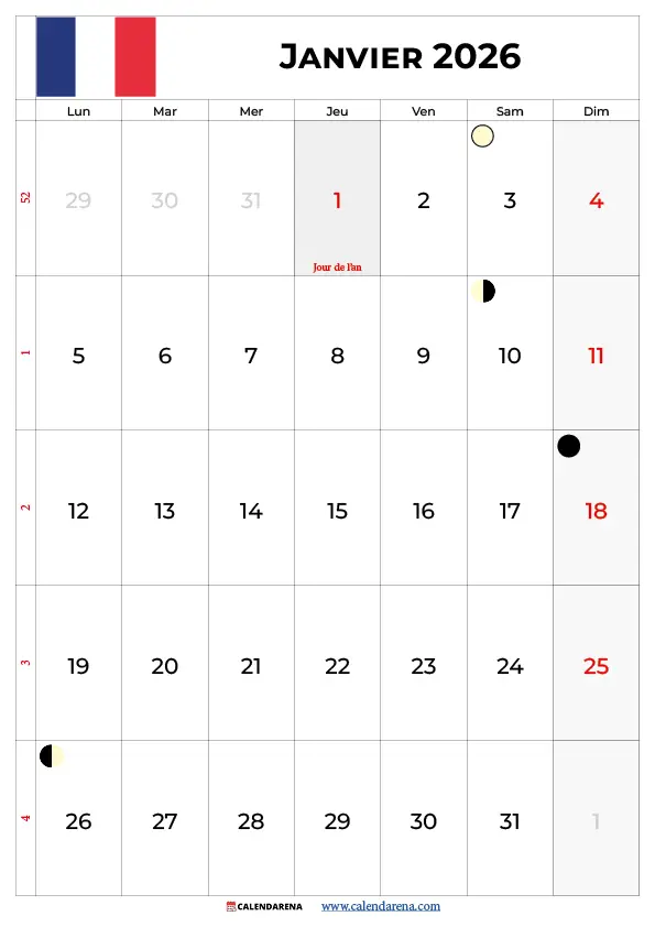 Planning Janvier 2026 À Imprimer