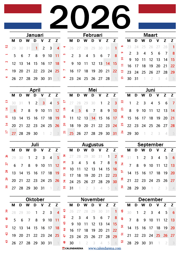Kalender 2026 Met Weeknummers Nederland Kalender 2026 Met Weeknummers Nederland