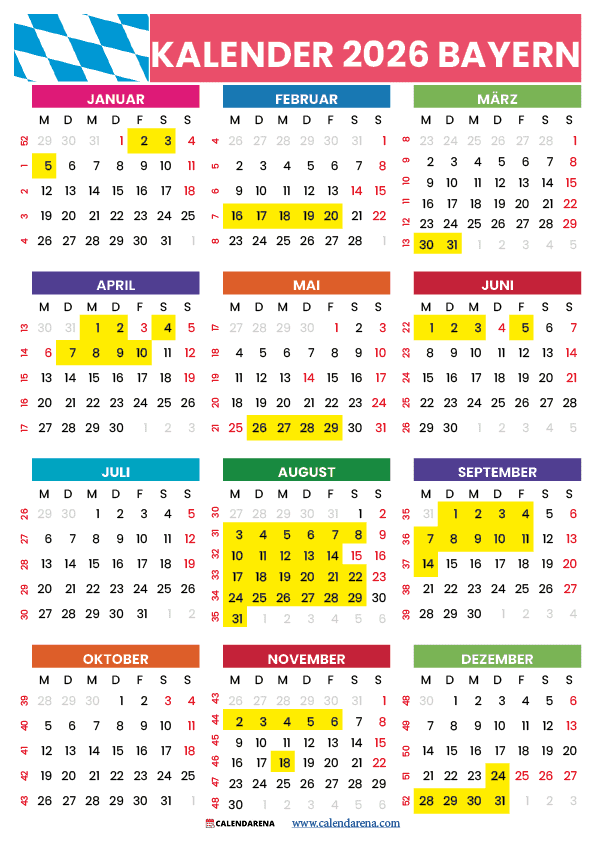 Kalender 2026 Bayern Ferien