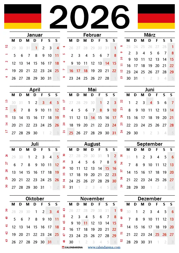 kalender 2026 zum ausdrucken, mit ferien