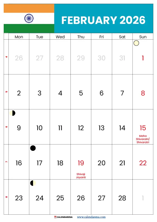 2026 Calendar February Month India