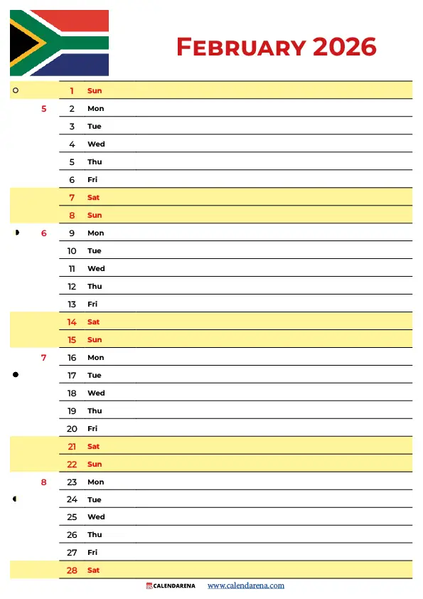 2026 February Calendar With Holidays South Africa