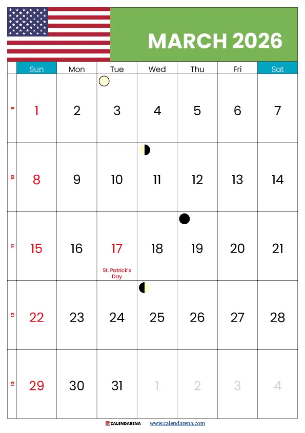 2026 March Calendar Usa