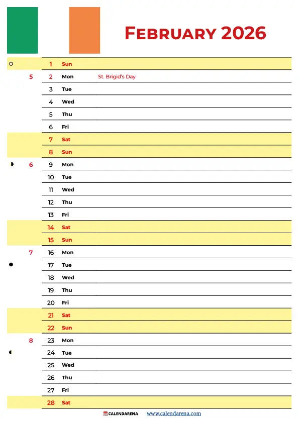 Calendar February 2026 Ireland