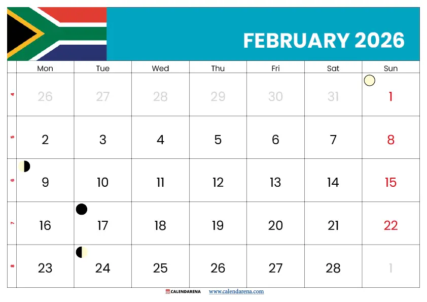 Calendar February 2026 With Holidays South Africa