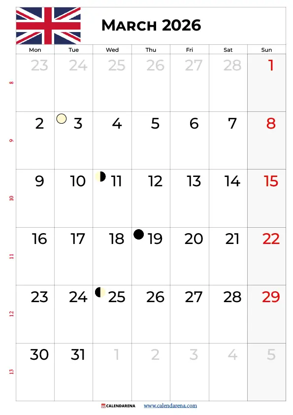 Calendar March 2025 Uk