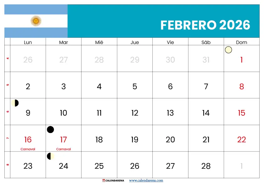 Calendario De Febrero 2026 Argentina