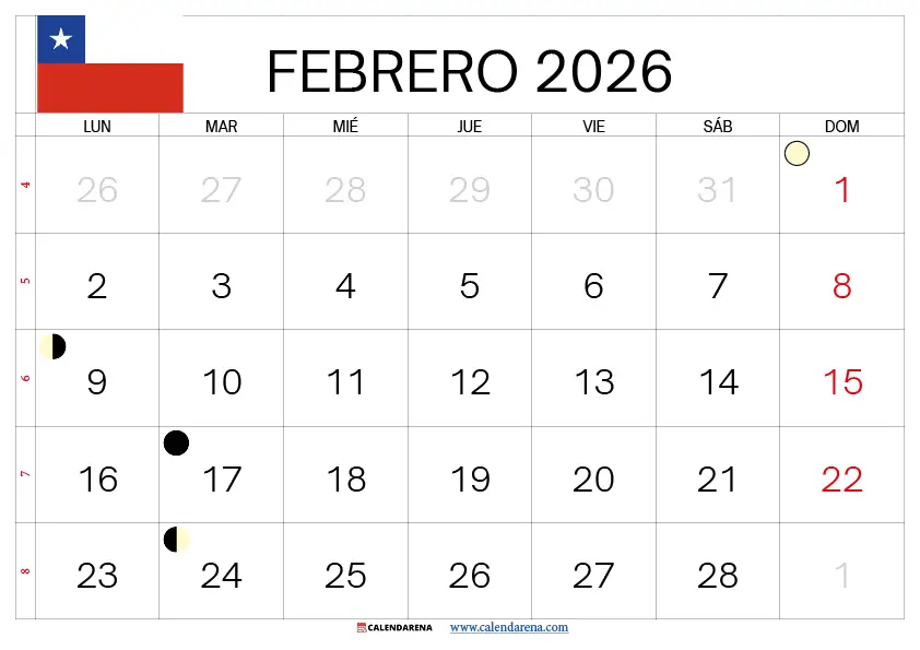 Calendario De Febrero 2026