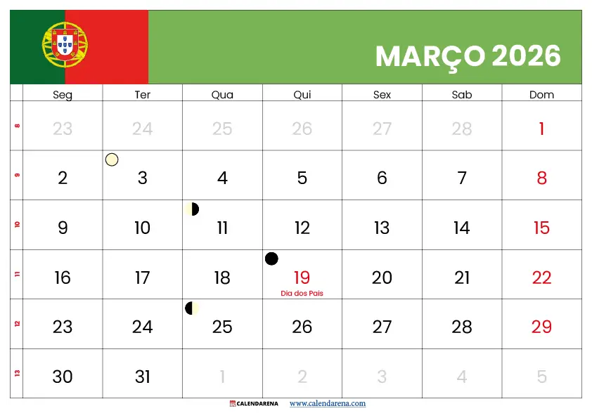 Calendário De Março 2025 Portugal