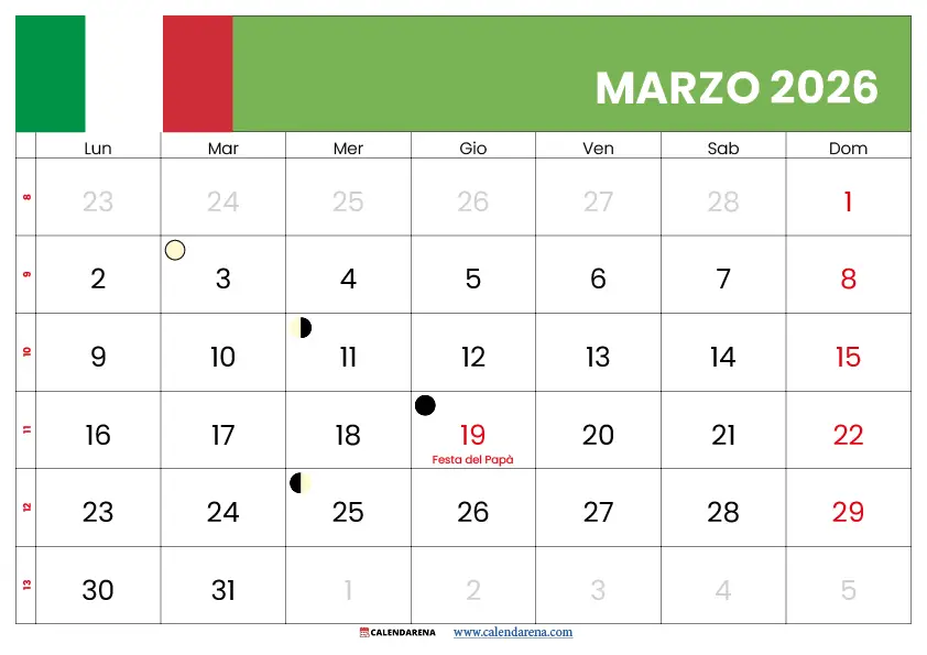 Calendario Di Marzo 2026