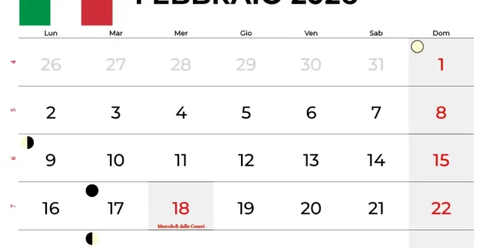 Calendario Febbraio 2026 Con Festività