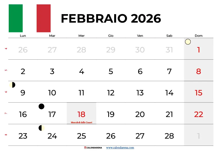 Calendario Febbraio 2026 Con Festività