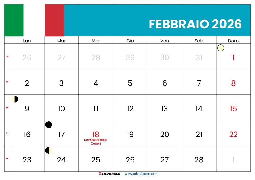 Calendario Febbraio 2026 Da Stampare Pdf