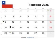Calendario Febrero 2026 Chile