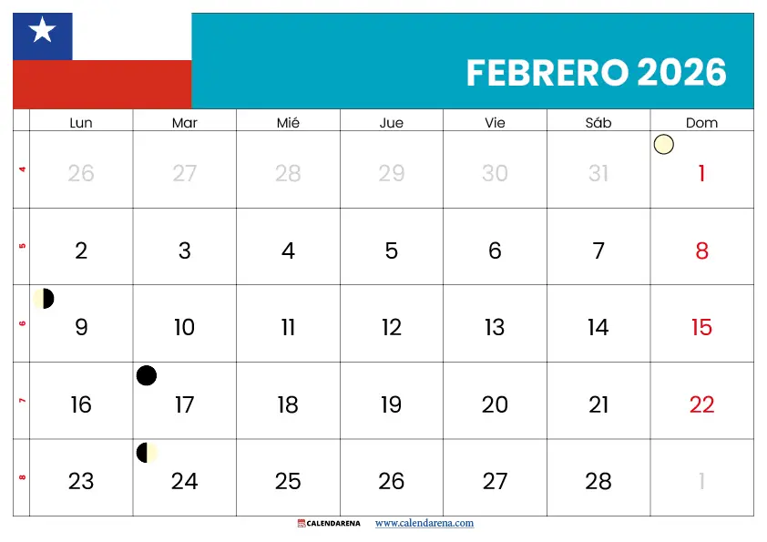 Calendario Febrero 2026 Chile Para Imprimir