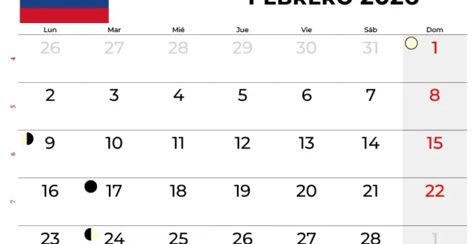 Calendario Febrero 2026 Colombia Con Festivos