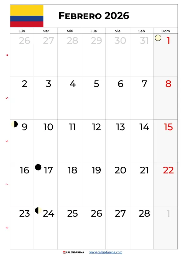 Calendario Febrero 2026 Con Festivos Colombia
