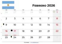 Calendario Febrero 2026 Para Imprimir Argentina