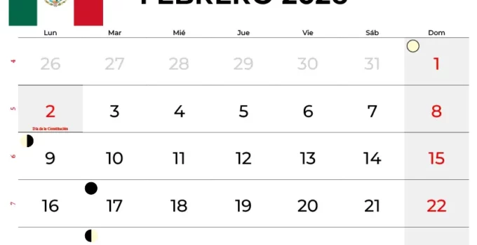 Calendario Febrero 2026 Para Imprimir Mexico
