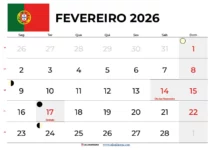 Calendário Fevereiro 2026 Para Imprimir Portugal