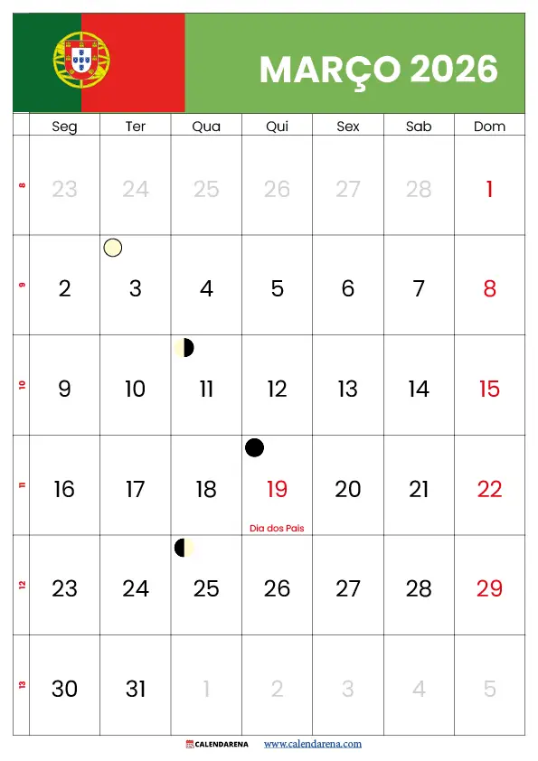 Calendário Março 2025 Portugal PDF