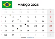 Calendario Março 2026 Imprimir Brasil