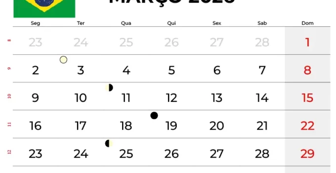 Calendario Março 2026 Imprimir Brasil