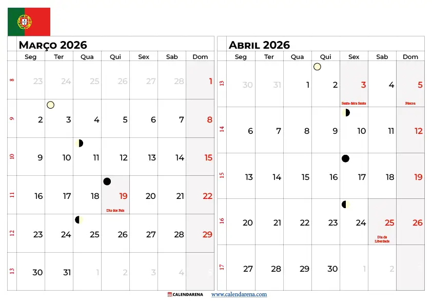 Calendario Março E Abril 2025 Portugal