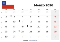 Calendario Marzo 2026 Chile