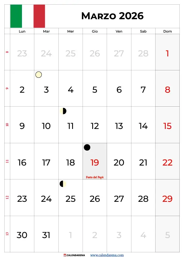 Calendario Marzo 2026 Con Festività